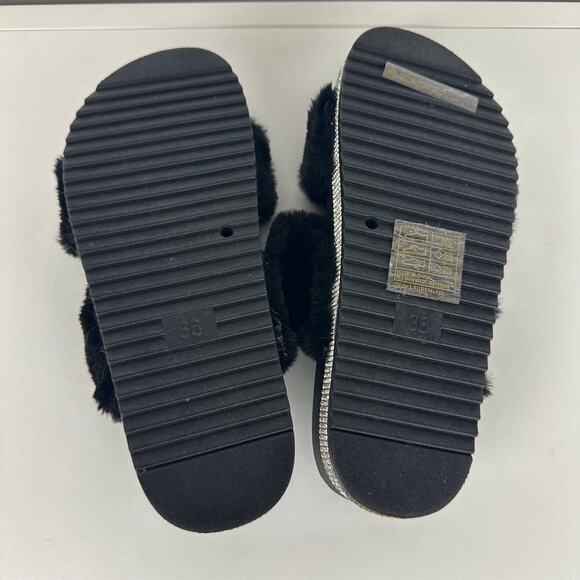 Mudd Womens Lauren Rhinestone Fuzzy Faux Fur Black Sandal Slide Slippers 36 - Picture 5 of 6